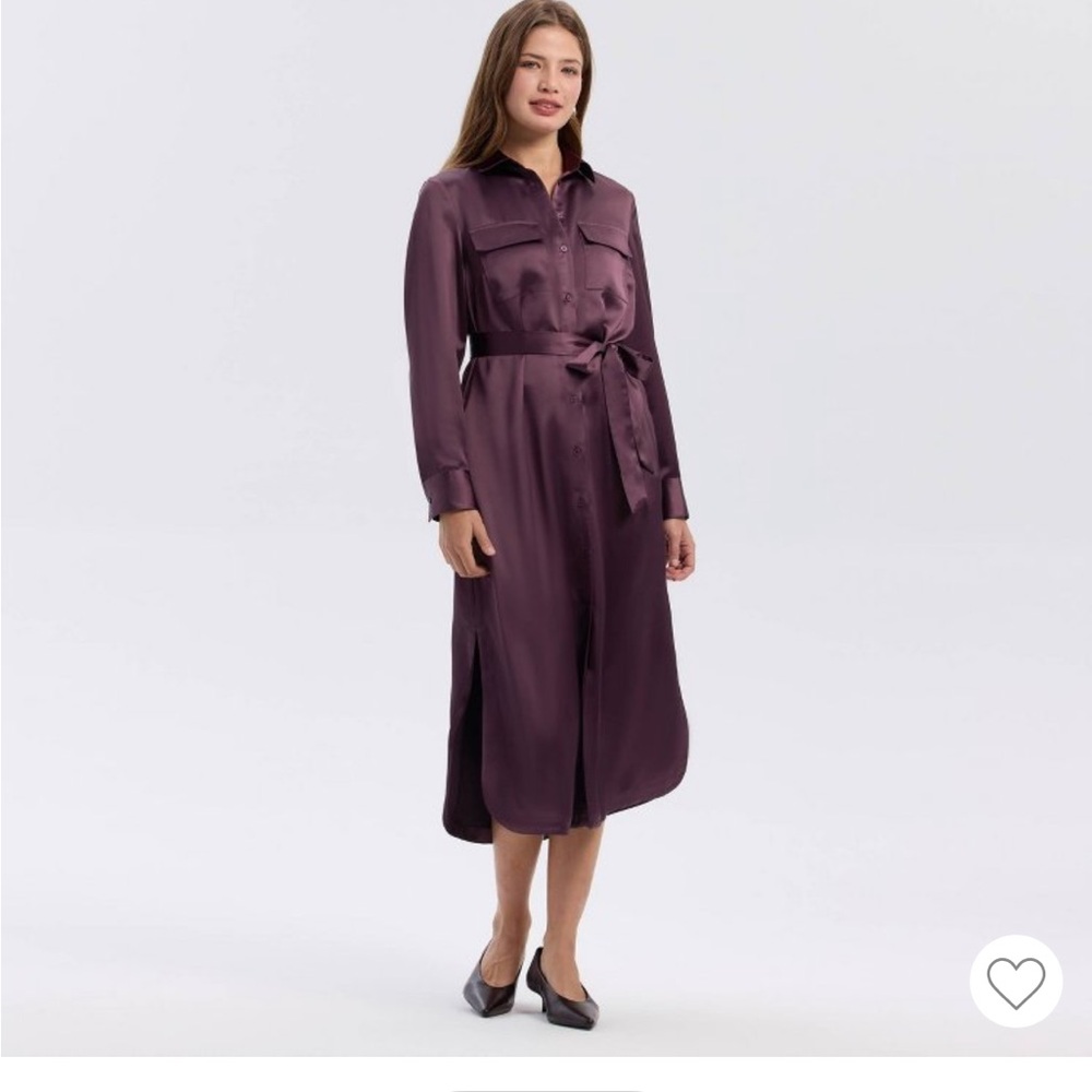 A New Day Women's NWT Long Sleeve Belted Midi Shirtdress in Wine- XS